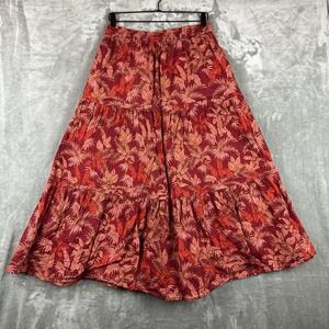Antthony Original Maxi Skirt Women's M Burgundy Pink Tropical Palm Tiered Cotton